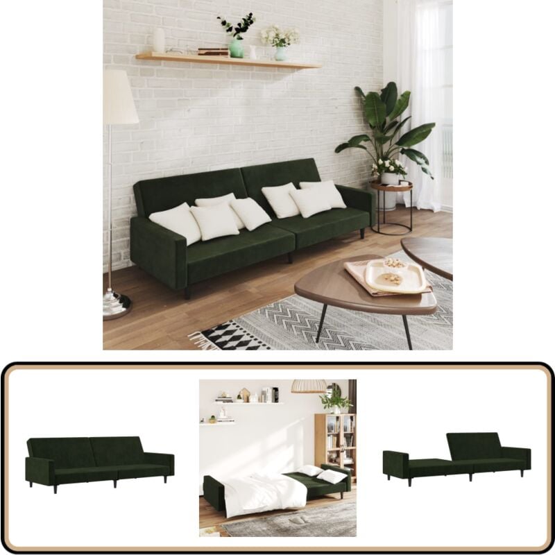 Vidaxl - Canapé-lit à 2 places vert foncé velours - Canapé Lit - Canapé Convertible - Meuble Salon - Canapé 2 Places - Literie