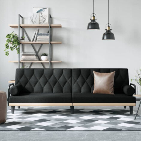 Canapé lit avec accoudoirs noir tissu