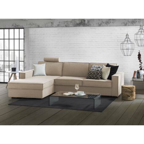 Canapé-lit avec méridienne Albenga, déhoussable, coffre Made in Italy, inclinable, 260x95 cm beige