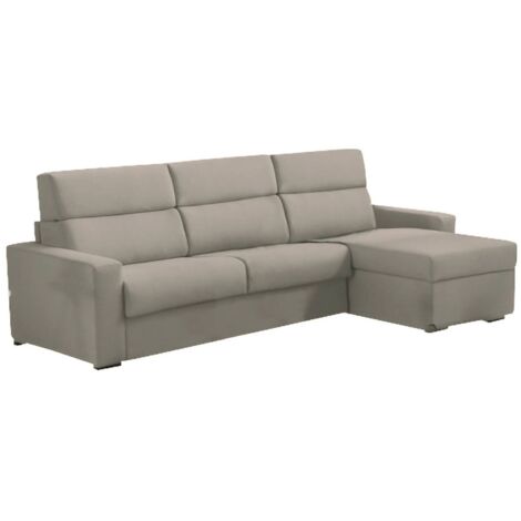 Canapé-lit avec méridienne Celleno, déhoussable, avec rangement Made in Italy, 160x280 cm Noir Taupe