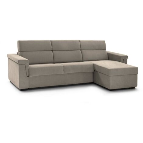 Canapé-lit avec méridienne Ganzaria, déhoussable, rangement Made in Italy, 160x285 cm Noir Taupe