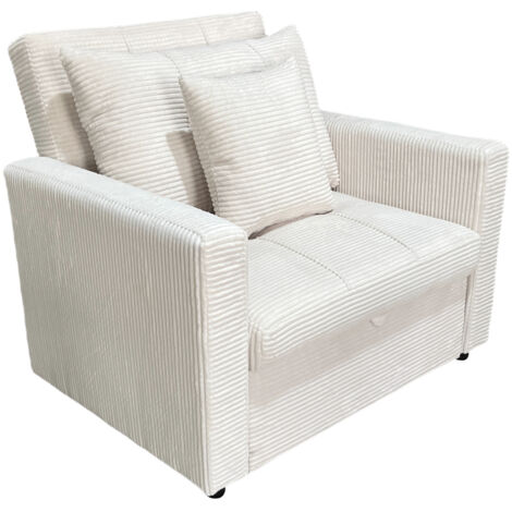 Canapé-lit, canapé 1 place convertible en velours côtelé coloris crème - Longueur 99 x Largeur 99 x Hauteur 88 cm