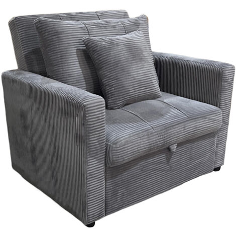 Canapé-lit, canapé 1 place convertible en velours côtelé coloris gris - Longueur 99 x Largeur 99 x Hauteur 88 cm