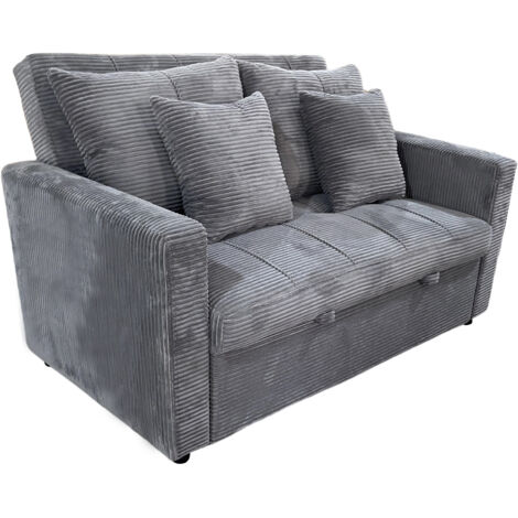 Canapé-lit, canapé 2 places convertible en velours côtelé coloris gris - Longueur 140 x Largeur 99 x Hauteur 88 cm