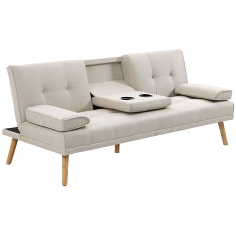 Canapé-lit, canapé 3 places, canapé-lit avec table pliante, canapé en tissu aspect lin, design Scandi, capacité de charge jusqu'