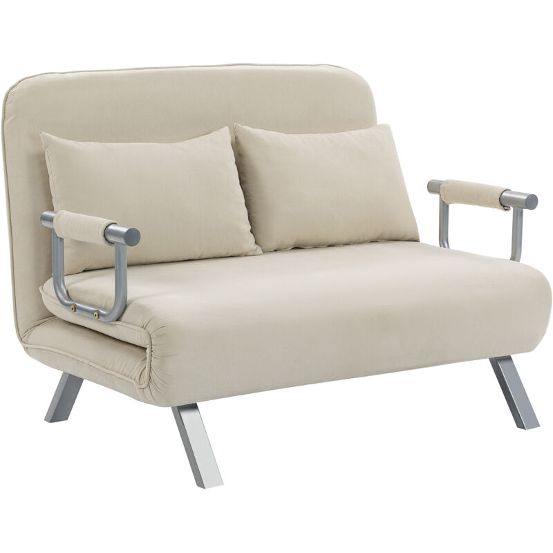 Canapé convertible 2 places - HOMCOM - dossier réglable et 2 coussins - revêtement aspect suède - beige
