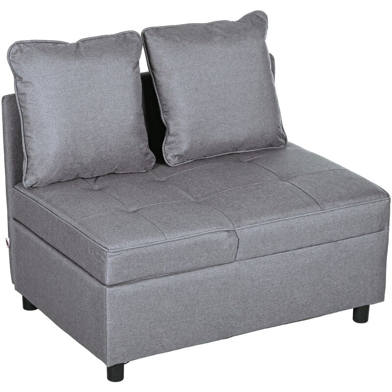 Homcom - Canapé-lit canapé convertible dossier inclinable 2 coussins fournis assise effet capitonné tissu gris