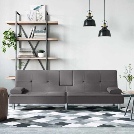Canapé-lit  Canapé convertible  Fauteuil-lit avec porte-gobelets gris similicuir DRT3229