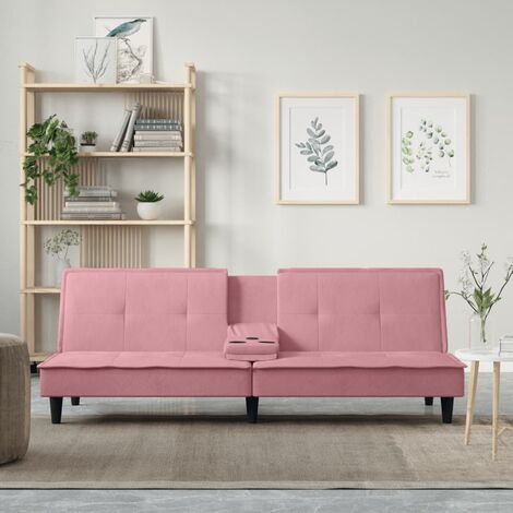 Canapé-lit  Canapé convertible  Fauteuil-lit avec porte-gobelets rose velours DRT2172