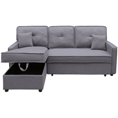 Canapé lit, canapé d'angle de salon avec accoudoirs en tissu coloris gris - Longueur 202 x profondeur 135 x hauteur 90 cm
