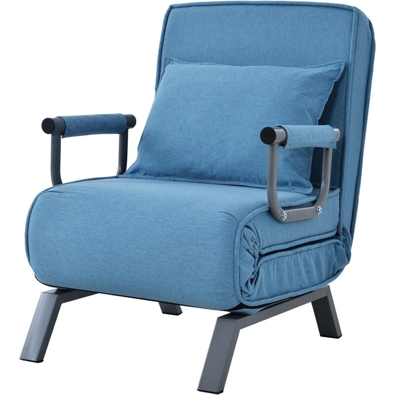 canapé-lit, chaise convertible, lit d'appoint multifonctionnel, lin respirant moderne, lit pliant avec pieds cachés pour petit appartement (bleu)