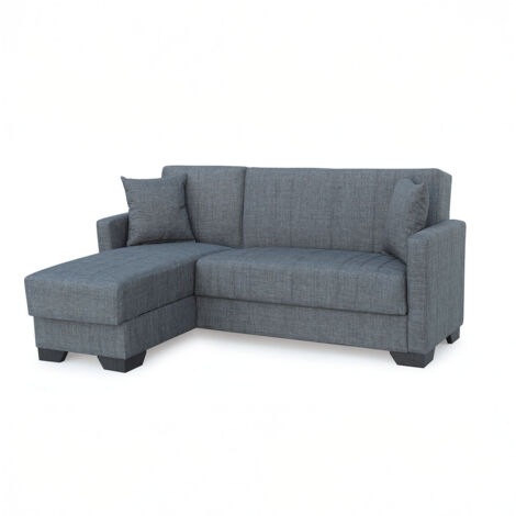 Canapé-lit Clic-Clac avec rangement revêtement en tissu gris, sofa Convertible 3 places - Longueur 215 x Hauteur 84 x Profondeur 60/170 cm