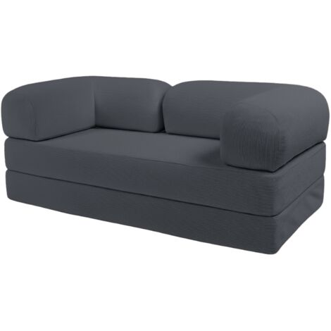 Canapé lit compressé modulable en velours côtelé 90x180 cm gris