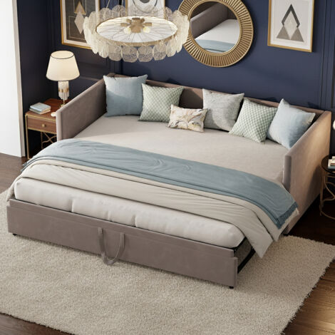 Canapé lit Convertible 2 Places 90/180 x 200 cm, Canape Lit Rembourré avec sommier à Lattes, Canapé-lit gigogne, Extensible, Tissu Velours, sans Matelas, Gris