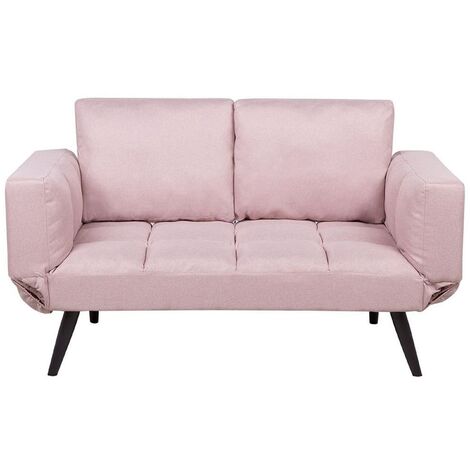 Canapé-lit Convertible 2 Places en Tissu Rose avec Accoudoirs Réglables et Rembourrage Épais pour Salon au Design Moderne Beliani - Rose
