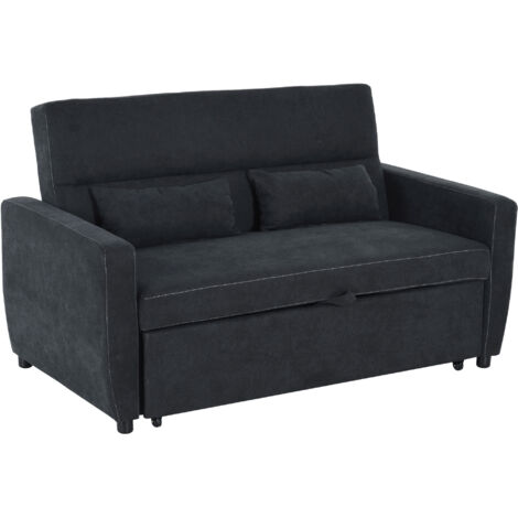 Canapé-lit convertible 2 places, inclinable, en tissu noir, 148 x 82 x 89 cm, pour salon