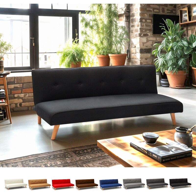 Modus Sofà – Canapé convertible 2 places clic clac en tissu polyester – Dimensions 178x82x70 cm – Mécanisme clic-clac – Design moderne noir