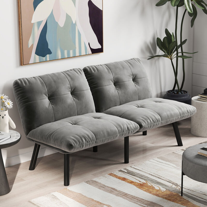 Canapé Lit Convertible 2 Places – Sofa Moderne Pliable Style Futon avec Fonction Couchage, Solution Gain de Place pour Salon ou Chambre - Gris