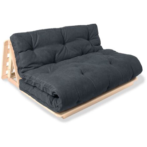 Canapé lit convertible futon layti - 140 x 200 cm - Bois clair et Beige