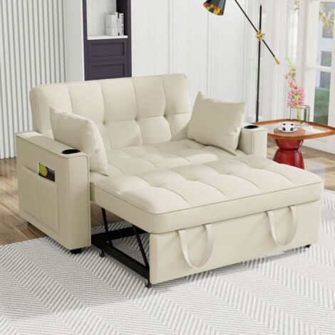 Canapé-lit convertible multifonction avec couchage intégré - Porte-gobelets pratique et oreillers inclus - Idéal pour salon, chambre et home cinéma - Design compact et fonctionnel
