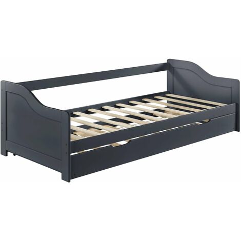 Canapé-lit convertible pour 2 personnes lit gigogne canapé divan lit d'appoint structure en pin sommier à lattes en contreplaqué gris foncé 205x190,5x66cm