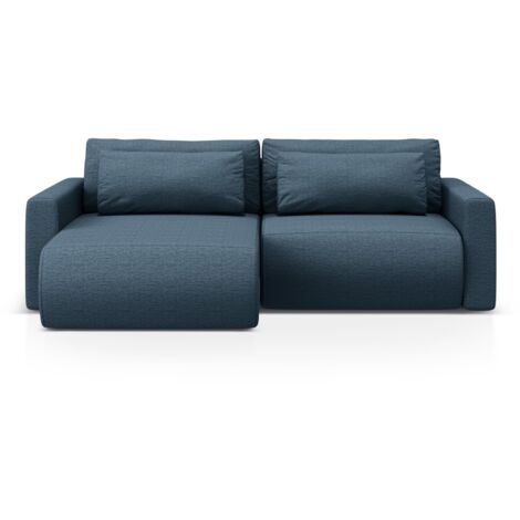 Canapé-lit d'angle + box 3 places en tissu structurel bleu