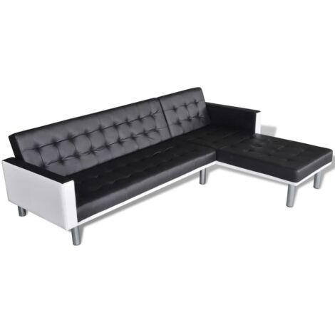 Canapé-lit d'angle Canapé convertible Canapé de salon Cuir synthétique Noir