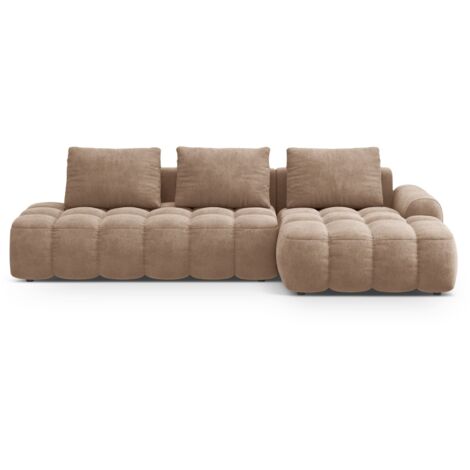 Canapé-lit d'angle droit avec coffre 3 places velours beige foncé