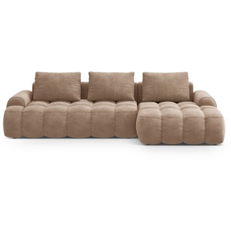 Canapé-lit d'angle droit avec coffre 3 places velours beige foncé