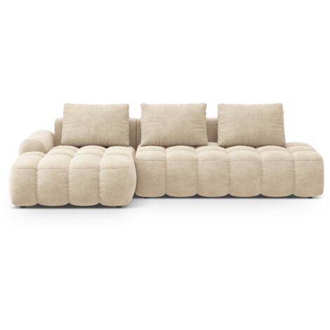 Canapé-lit d'angle gauche avec coffre 3 places velours beige clair