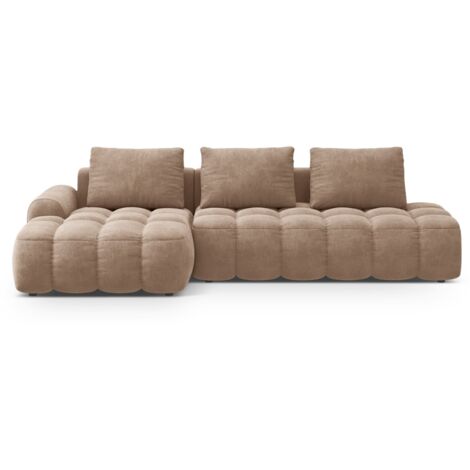 Canapé-lit d'angle gauche avec coffre 3 places velours beige foncé