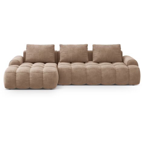 Canapé-lit d'angle gauche avec coffre 3 places velours beige foncé