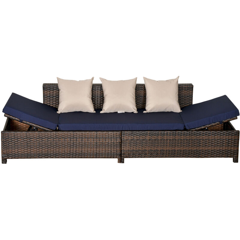 Outsunny - Canapé lit de jardin 3 places inclinable latéralement matelas et coussins inclus résine tressée imitation rotin chocolat