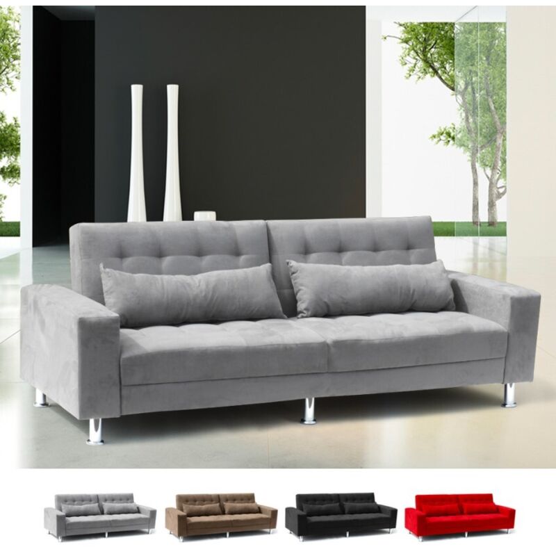 Canapé convertible 2-3 places clic-clac inclinable avec coussins Quarzo - Gris