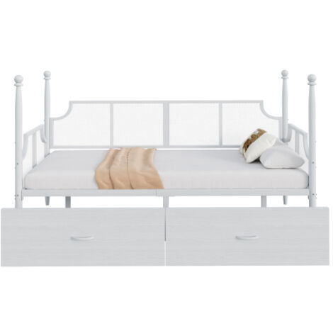 Canapé lit en fer 90x200 cm blanc vintage filet support structure métallique avec rangement