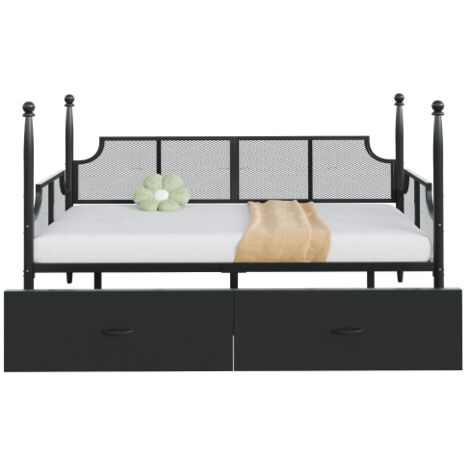Canapé lit en fer 90x200 cm vintage filet support structure métallique avec rangement