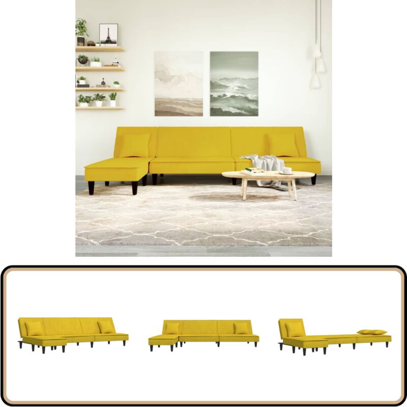 Vidaxl - Canapé-lit en forme de l jaune 255x140x70 cm velours - Canapé Convertible - Canapé Lit - Canapé Angle - Meuble Salon - Salon Moderne