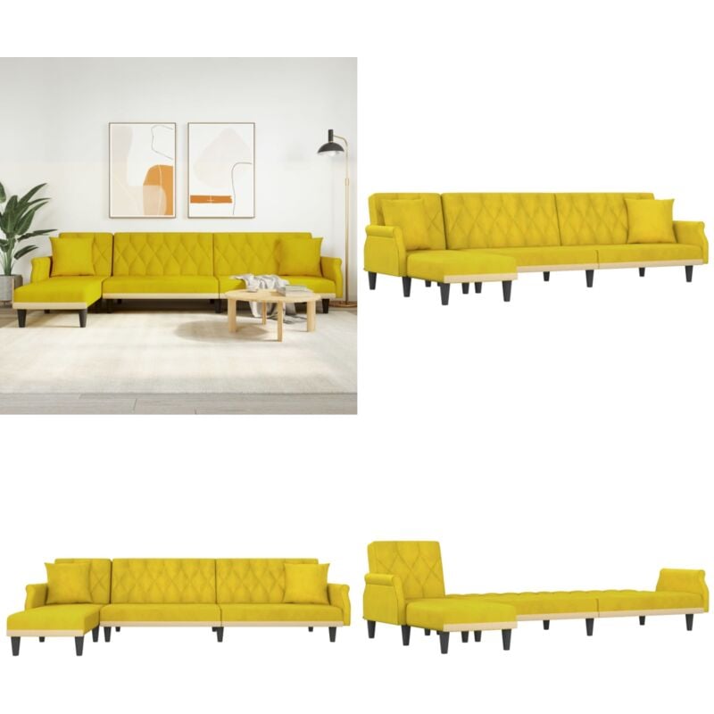 Canapé-lit en forme de L jaune 271x140x70 cm velours - Canapé Convertible - Canapé Lit - Canapé Angle - Meuble Salon - Mobilier Chambre - Home &
