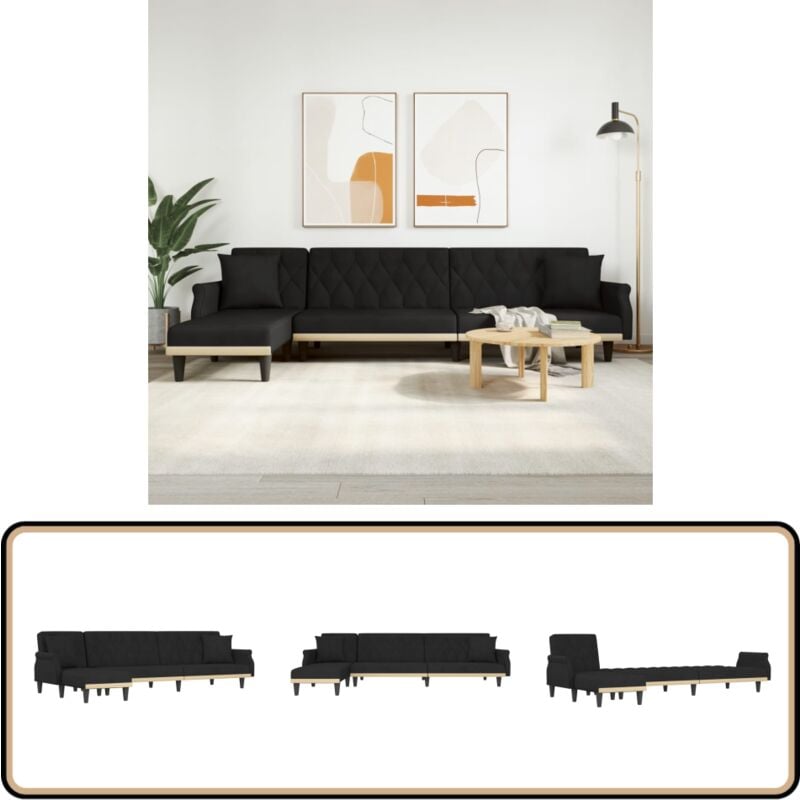 Vidaxl - Canapé-lit en forme de l noir 271x140x70 cm velours - Canapé Convertible - Canapé Lit - Canapé Angle - Meuble Salon - Salon Moderne