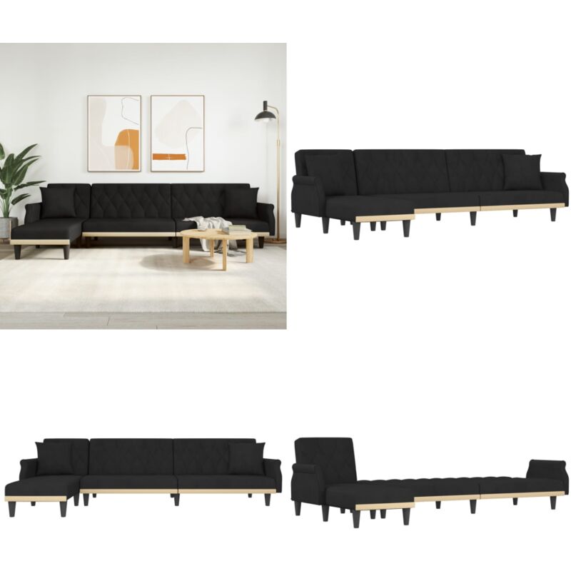Vidaxl - Canapé-lit en forme de l noir 271x140x70 cm velours - Canapé Convertible - Canapé Lit - Canapé Angle - Meuble Salon - Salon Moderne - Home &
