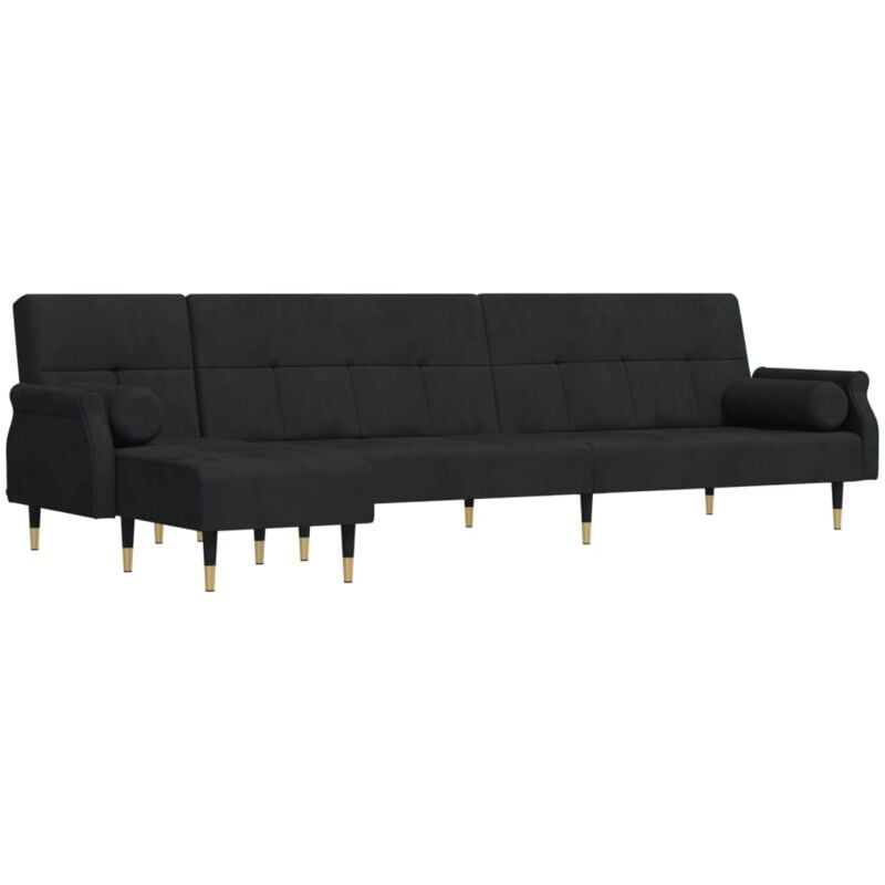 Vidaxl - Canapé-lit en forme de l noir 271x140x70 cm velours
