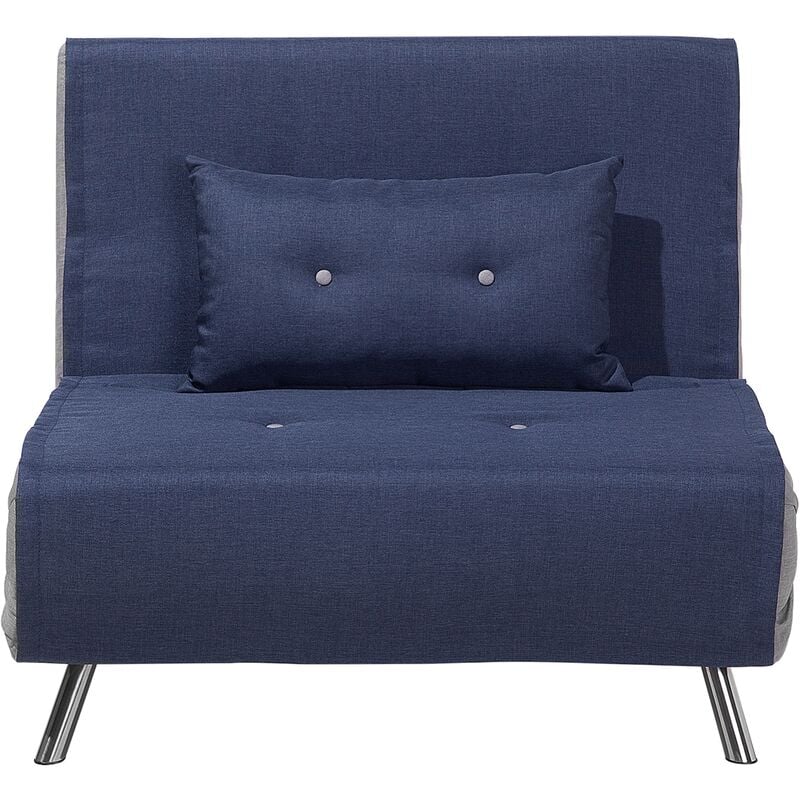 canapé type chauffeuse en tissu bleu convertible en lit confortable et fonctionnel pour salon scandinave moderne beliani argenté