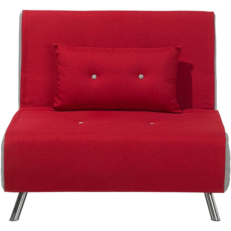 beliani - canapé type chauffeuse en tissu rouge convertible en lit confortable et fonctionnel pour salon scandinave moderne argenté