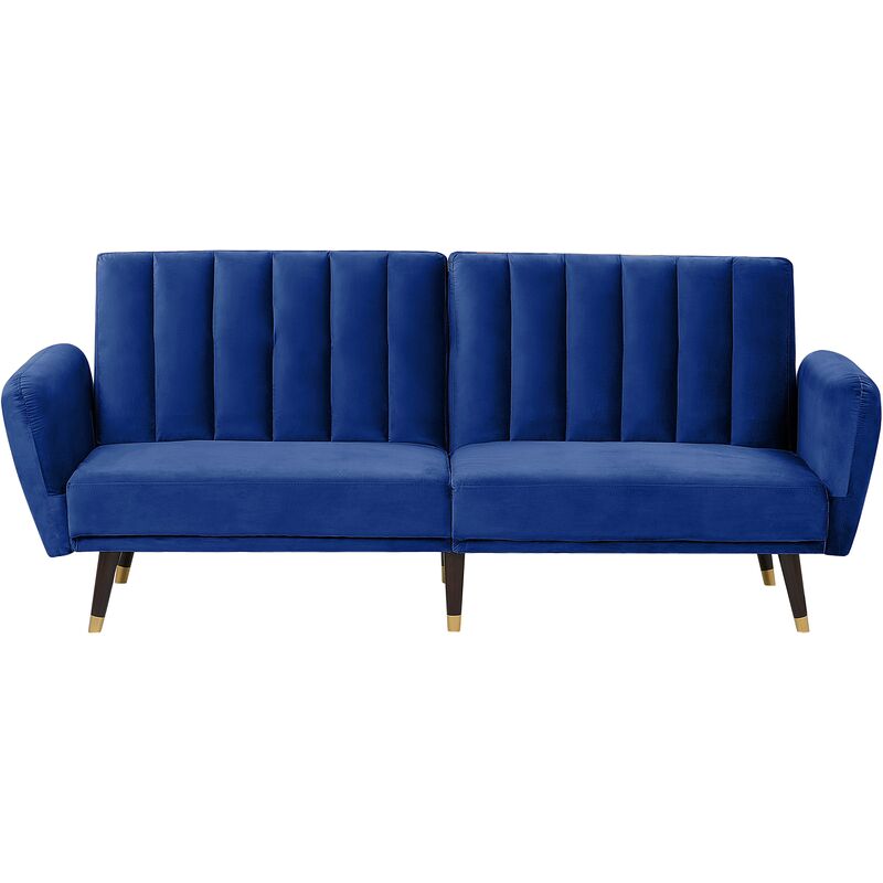 Canapé 3 Places Convertible en Lit en Velours Bleu Foncé avec Pieds Dorés Confortable et Décoratif pour Salon au Style Glamour Moderne Beliani