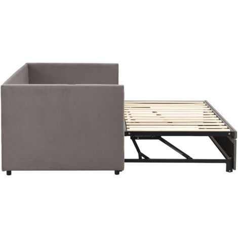 Canapé-lit en velours gris 90x200 cm extensible 180x200 cm avec sommier à lattes