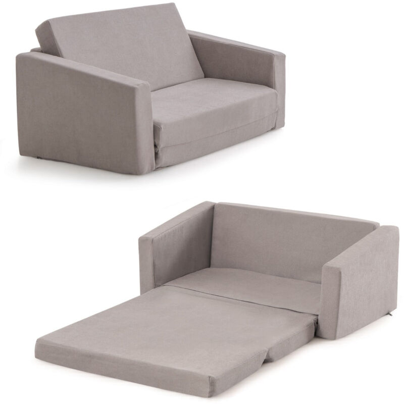 Helloshop26 - Canapé lit enfant 2 en 1 - 2 place en flanelle textile avec housse amovible & lavable charge 50kg pour 18-36 mois gris