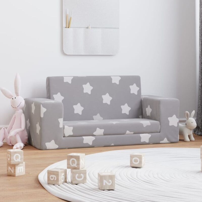 Vidaxl - Canapé-lit enfant 2 places gris clair étoiles peluche douce