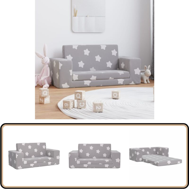 Vidaxl - Canapé-lit enfant 2 places gris clair étoiles peluche douce - Canapé Enfant - Canapé Lit Enfant - Mobilier Bébé - Meubles Enfant - Fauteuil