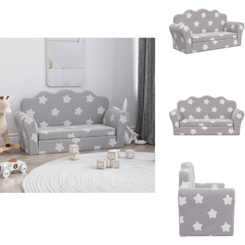 Canapé-lit enfant 2 places gris clair étoiles peluche douce - Canapé Enfant - Canapé Lit Enfant - Mobilier Bébé - Meubles Enfant - Fauteuil Enfant