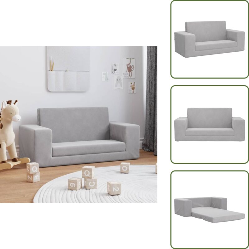 Canapé-lit enfants 2 places gris clair peluche douce - Canapé Lit Enfant - Canapé Pliable Enfant - Canapé Bébé - Meuble Chambre Enfant - Mobilier